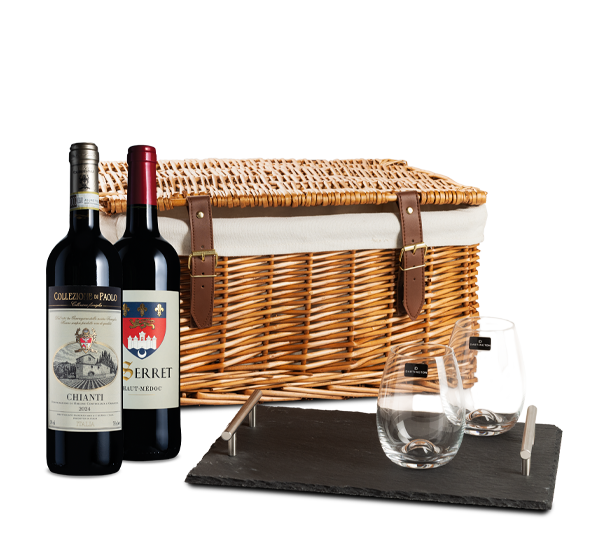 Fine Reds + Accessories in Wicker Gift Basket Fine Reds + Accessories in Wicker Gift Basket